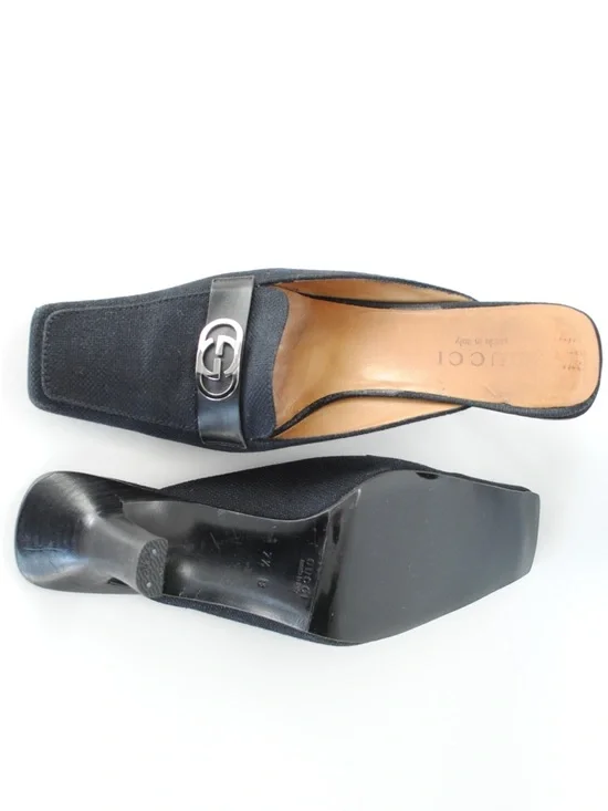 Gucci Black Mid-Heel Logo Mules - Picture 5 of 5